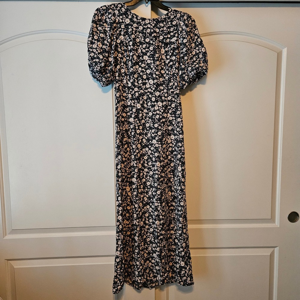 Old Navy Maxi Dress Size Medium Tall Floral Puff Sleeve Dark Cottagecore Peasant